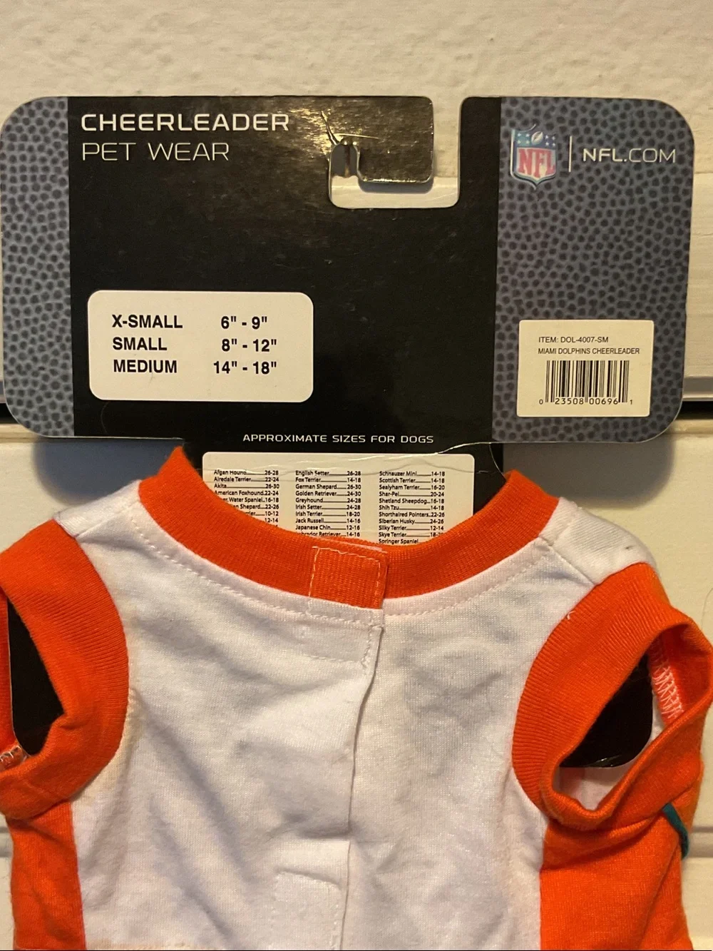 NFL Miami Dolphins Orange and White Cheerleader Pet Dress Size Small 8”-12”